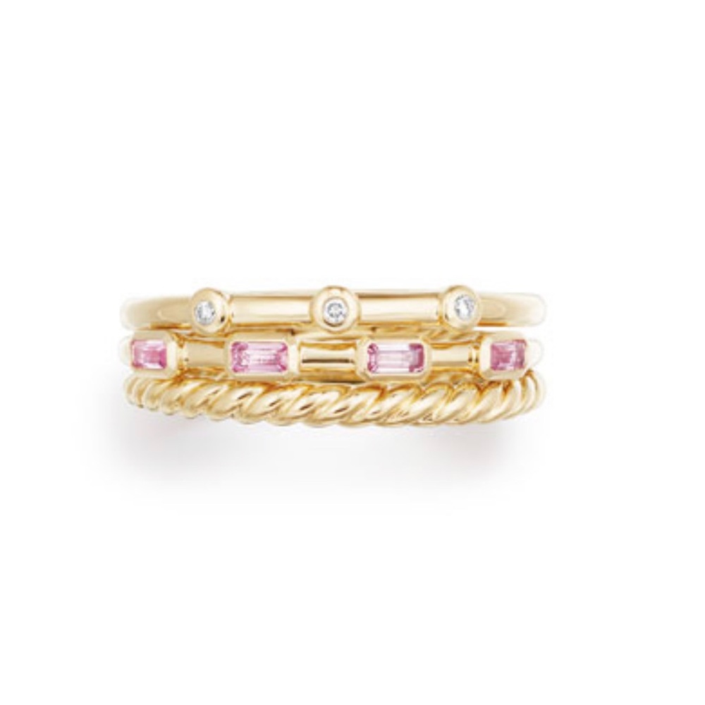 David Yurman Novella 18k Three-Row Ring w/ Pink Sapphires, Size 7 TAGS ATTACHED